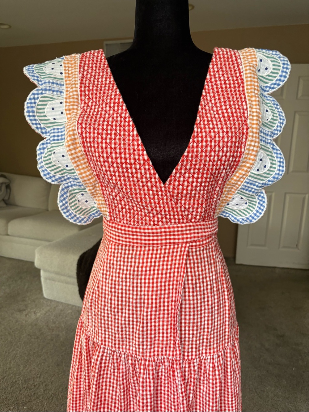 Stella Nova Sussie Scalloped Gingham Cotton Midi Dress Size XS/34